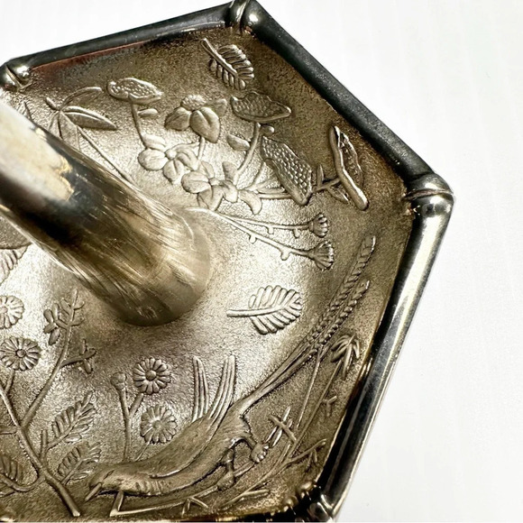 Vintage Godinger Silver Plated Ring Holder Humming Birds Flowers Nature Jewelry - Picture 3 of 9
